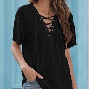 Women's Black Lace-Up Sweater